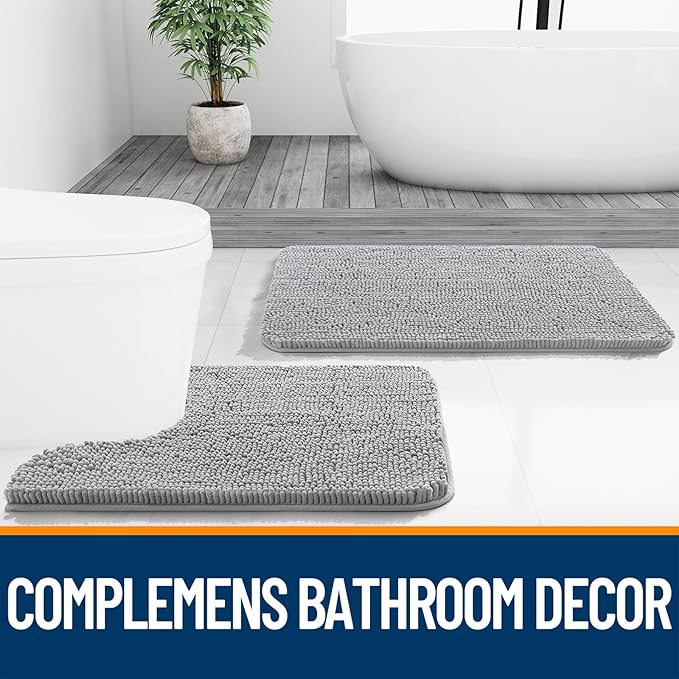 OLANLY Bathroom Runner Rugs 47x20, Soft Absorbent Chenille Bath Rugs, Rubber Backing Quick Dry, Machine Washable Long Bath Mats for Bathroom Floor, Tub and Shower, Home Decor Accessories, Light Grey