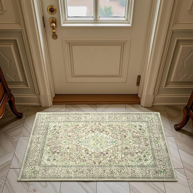 Goideal Washable Entry Rug 2x3, Sage Green Small Area Rugs Non Slip, Indoor Low Pile Carpet with Rubber Backing for Bathroom Kitchen Entryway Office