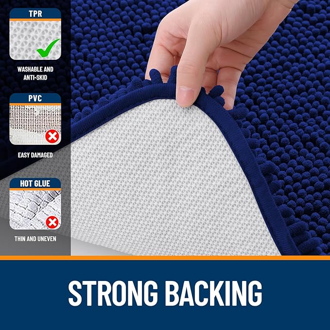 OLANLY Large Bathroom Rugs 50x30, Extra Soft Absorbent Chenille Bath Rugs, Rubber Backing Quick Dry, Machine Washable Bath Mats for Bathroom Floor, Tub and Shower, Home Decor Accessories, Navy
