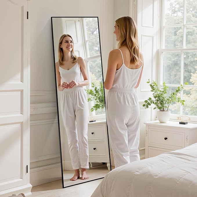 Simple Deluxe Full Length Mirror, 64"×21" Large Floor Mirrors, for Wall Door Bedroom Bathroom Living Room (Black)