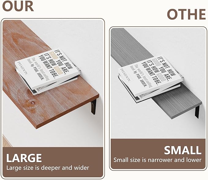 12 Inch Deep Floating Shelves Set of 4, 60 Inch Extra Long Brown Solid Wood Wall Shelves, 5ft Heavy Duty Farmhouse Wall Mounted Shelving for Kitchen, Living Room & Bedroom