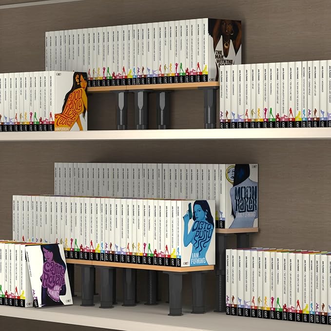 Manga Shelf Risers, 2 Pack Bookshelf Risers for Double Row Book Display, Height Adjustable, Light Wood Finish, Space Saving Organizer for Manga, Figures & Collectibles