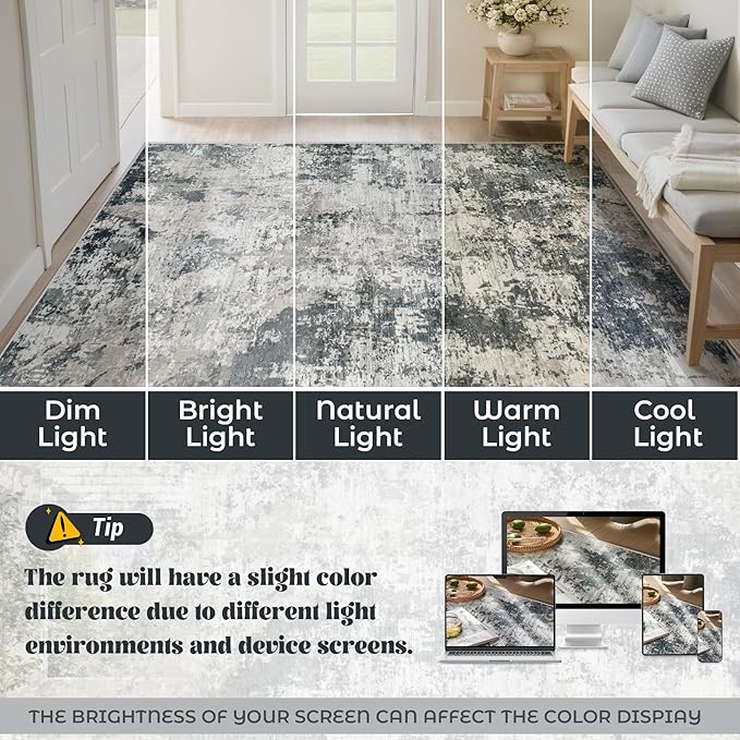 XLUEZ 9x12 Area Rug for Living Room, Washable Modern Abstract Large Area Rug Neutral Soft Non Slip Kids Rug Stain Resistant Indoor Carpet for Bedroom Dining Room Playroom Office(GreyWhite, 9'x12')