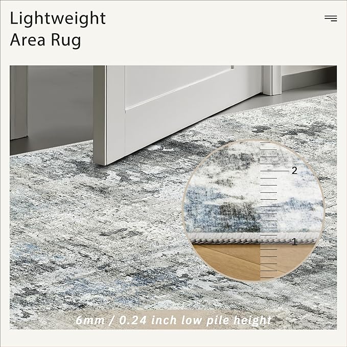 Soalmost Abstract Rug 8x10 Large Living Room Rugs Neutral Modern Washable Area Rugs for Bedroom Dining Room Non-Slip Stain Resistant Foldable Thin Rug Gray Blue