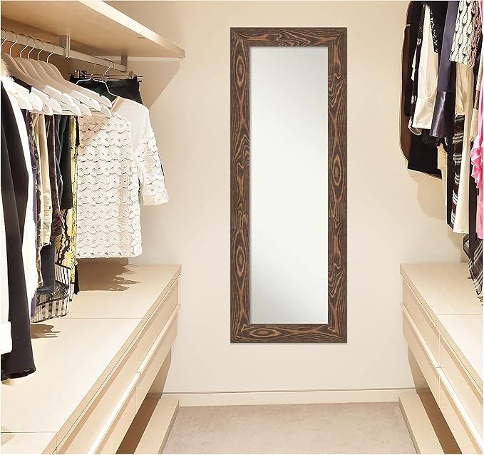 Amanti Art Brown Full Length Mirror for Door, 54x20 Bridge Brown Tall Wall Mirror Full Length, Mounted to Door or Closet Wall with no Visible Brackets, Country Rustic Wood Frame, Bedroom Decor