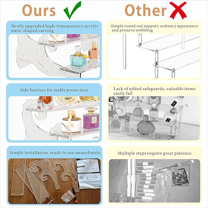 3-Tier Acrylic Display Shelf for Perfume Organizer, Cupcake Stand, Collectible Figures - Clear Fragrance Rack, Dessert Tower