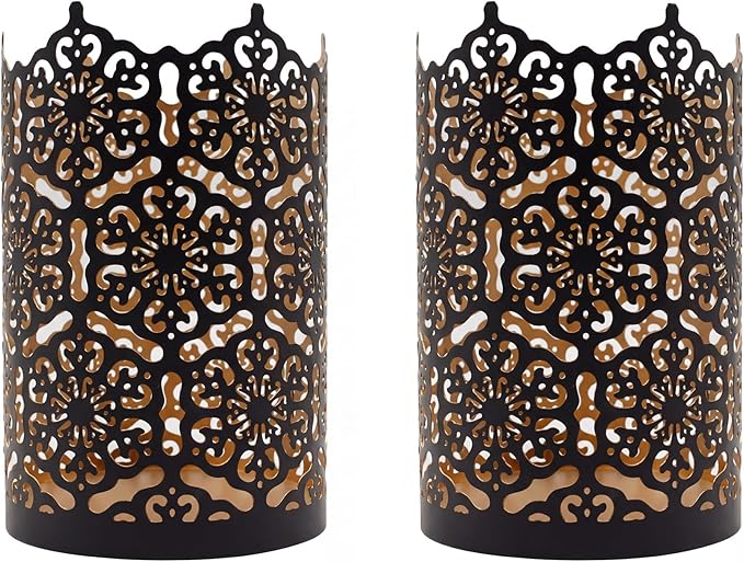 Hosley's Set of 2 Flower 7" High Cut Bronze Candle Holder & Lantern. Ideal for Use with Hosley Highly Scented Candles, Jar Candles. Can be Used as a Decorative Centerpiece in Your Living/Dining Room