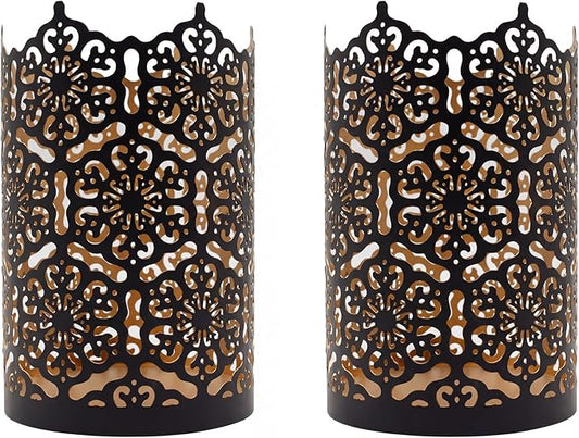 Hosley's Set of 2 Flower 7" High Cut Bronze Candle Holder & Lantern. Ideal for Use with Hosley Highly Scented Candles, Jar Candles. Can be Used as a Decorative Centerpiece in Your Living/Dining Room