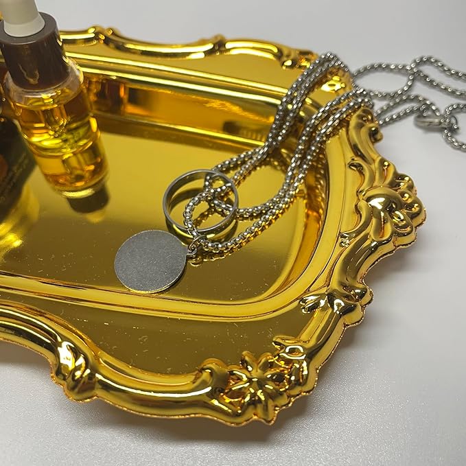 Gold Decorative Tray Vintage Perfume and Makeup Organizer, 7.87” x 4.84” Jewelry Organizer Bathroom Trays Jewelry Display,Vintage Carving Decor Home (Rectangle-Gold)