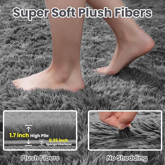 4x6 Area Rugs for Living Room Rug: Soft Fluffy Shag Light Gray Rugs for Bedroom, Non-Slip Large Fuzzy Plush Rug Indoor Floor Carpet for Nursery Kids Boys Girls Room, Dorms, Playroom, Modern Home Decor