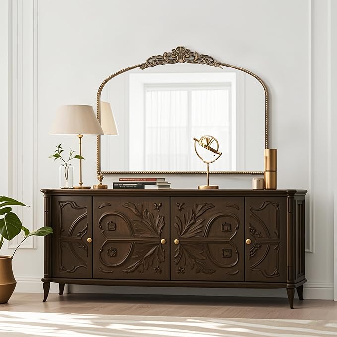 Micasso Large Gold Antique Mirror: 40"x29" French Baroque Arched Mirror - Traditional Ornate Vintage Mirrors for Wall/Mantel/Entryway/Bathroom/Hallway - Home Decor for Living Room