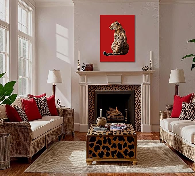 3Pcs Trendy Leopard Wall Art Preppy Funky Red Boot Martini 8 Ball Wall Decor Pictures Vintage Feminism Aesthetic Cheetah Canvas Poster Prints for Girly Bedroom Apartment Dorm Decoration 16X24
