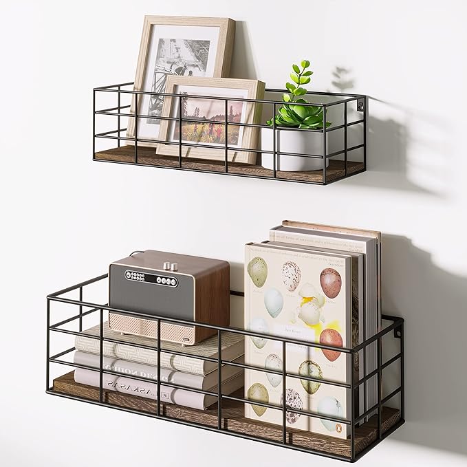 Fixwal Wall Shelves, 4 Sets of Hanging Floating Shelves, Wall Mounted Shelves for Storage, Hanging Storage Shelf for Bathroom, Living Room, Bedroom, Kitchen (Paulownia)