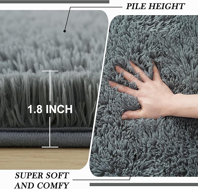 Area Rugs 9x12 Living Room: Shag Area Rug for Living Room - Gray Large Plush Fluffy Carpet (Grey, 9x12 Feet)