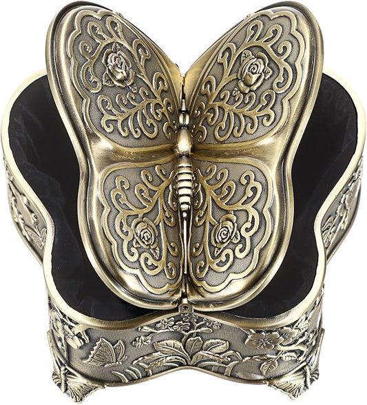Hipiwe Vintage Metal Jewelry Trinket Box - Butterfly Shape Jewelry Organizer Treasure Chest Ring Holder Earrings Necklace Storage Box Keepsake Box,Brozne,Medium