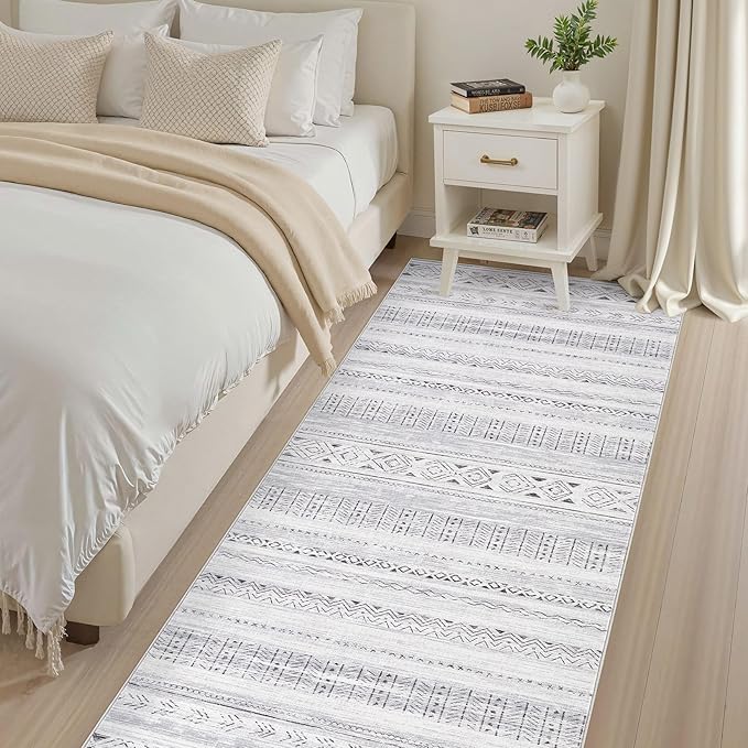 cotiled Washable 3x8 Runner Rugs: Washable Boho Rugs with Non Slip Backing Large Soft Indoor Stain Resistant Carpet for Living Room Bedroom Farmhouse Dining Room Lightweight Home Decor Dark Grey