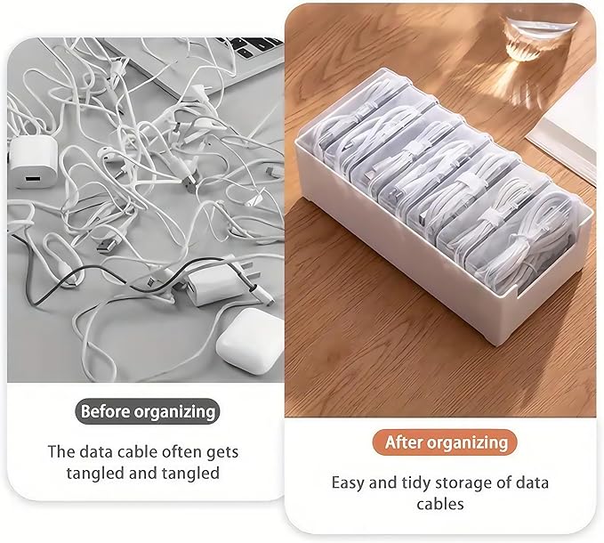 2 Pcs 11 Box Cable Organizer Storage Box, Desktop Cable Management with Switch, Power Cord Organizer for Office,Home,Desk Accessories Storage Stationery Supplies and Accessories（Clear）