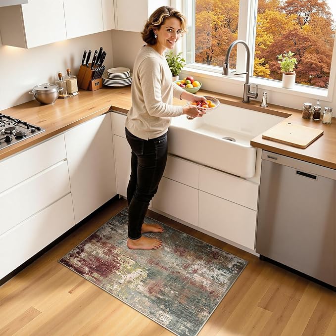 RELEANY Washable Area Rugs 2'x3' Non-Slip Modern Abstract Soft for Living Room Entryway Bedroom Nursery, Print Pattern, Brown Rust Red Green Blue Multi