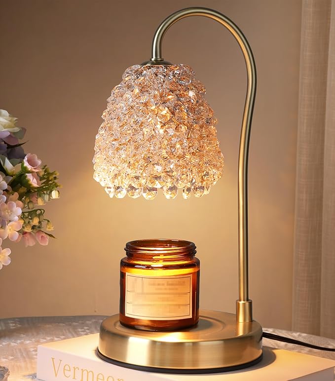 Candle Warmer Lamp with Timer Dimmer, Crystal Candle Lamp Birthday Gifts for Women, Mom, House Warming Gifts Wax Melt Warmer for Jar Candles with 2 Bulbs, Gold