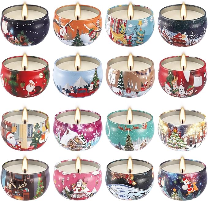 WPONSZU 16Pack Christmas Scented Candles,Candvent Calendar 2025, Gift Set 2.5oz Strong Fragrance Aromatherapy Candles,Portable Travel Tin Jar Candles Gifts for Home Scented Decoration Valentine'sDay