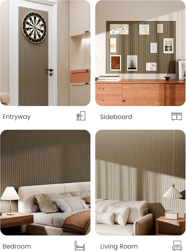 Bumusty Large Cork Board Alternative-48 x 36" Felt Bulletin Board Tiles, with 30 Pushpins, 70 Adhesive Tabs, Fine-Stripe 12-Pack, Cork Boards for Office Push Pin Board Felt Board-Earth Brown