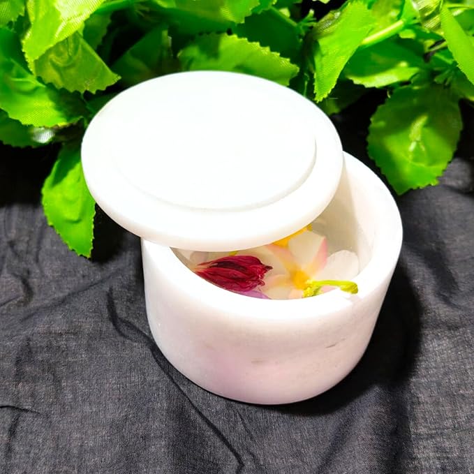Marble Jewelry Box 2.25'' inch – Hand-Carved Round Alabaster Trinket Box for Rings & Makeup – Elegant Organizer for Women – Decorative Gift for Birthday, Anniversary, Vanity & Home Décor