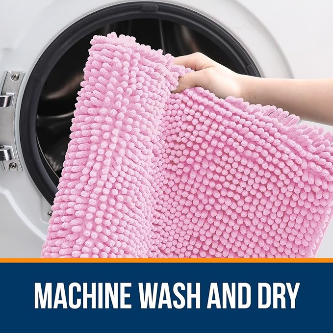 OLANLY Bathroom Runner Rugs 70x24, Extra Soft Absorbent Chenille Bath Rugs, Rubber Backing Quick Dry, Machine Washable Long Bath Mats for Bathroom Floor, Tub and Shower, Home Decor Accessories, Pink