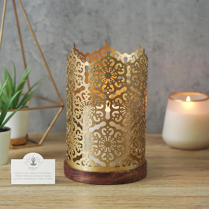 Hosley Metal Diamond Cut Design Candle Holder 7.5 Inch High, Gold Perfect for Home Decor, Lighting, Wedding, Parties, Gifting