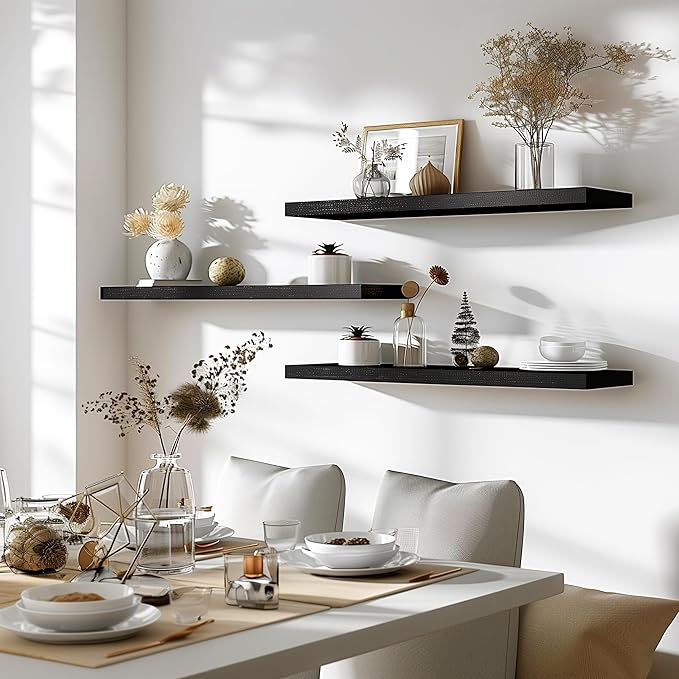 GXYAWPJ 36 Inch Floating Shelves for Wall Rustic Black Wood Wall Shelves for Bedroom Set of 4