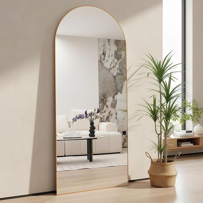 56"x21"Full Length Mirror,Arched Floor Mirrors with Aluminum Alloy Frame,Wall Mountable Tempered Glass Full Body Mirror for Wall Entryway Door Bedroom Bathroom Living Room,Gold