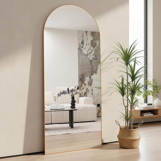 56"x21"Full Length Mirror,Arched Floor Mirrors with Aluminum Alloy Frame,Wall Mountable Tempered Glass Full Body Mirror for Wall Entryway Door Bedroom Bathroom Living Room,Gold