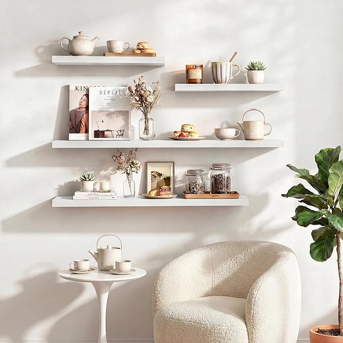 Dreamland 55 Inches Floating Shelves for Wall, 9.3" Deep Long Floating Shelves Set of 1, Large Display & Storage Shelf, Wall Shelf for Bathroom Bedroom Living Room Kitchen Office, White
