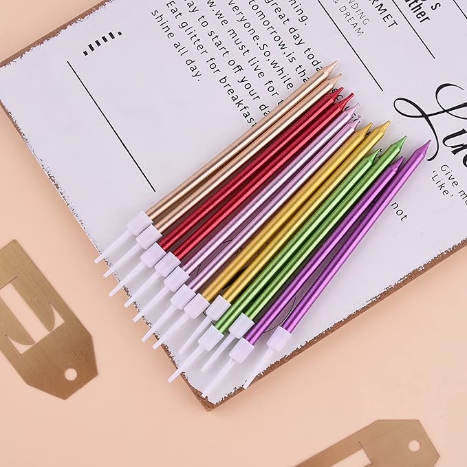 PHD CAKE Colorful Long Thin Metallic Birthday Candles, Gold Champagne Rose Gold Green Red Purple, Cake Candles, Birthday Parties, Wedding Decorations, Party Candles