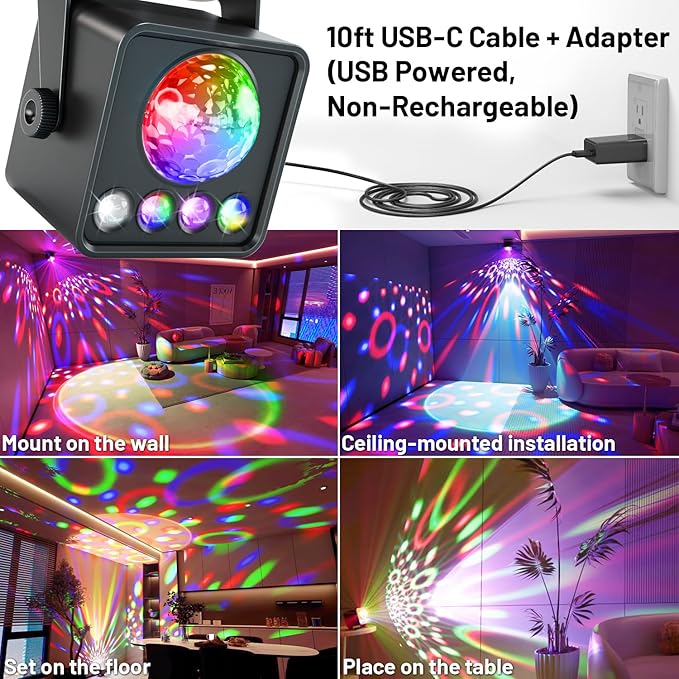 Sunset Lamp Disco Ball Party Lights, Dj Disco Light with Sound Activated Strobe Light Stage Lights for Birthday Home Room Dance Parties Halloween Wedding Bar Pub Club Karaoke KTV Christmas Decorations
