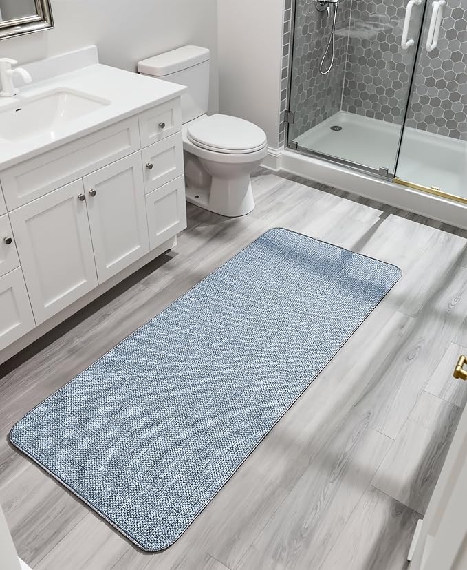 Bosap Bath Mat,Ultra Thin Bathroom Runner Rugs,Large Bath Mats for Bathroom,Quick Dry,Non-Slip,Machine Washable,Low Pile,Bath Rug,Shower Outside,Sink,Home Decor Accessories.Blue,2'x6'(24x72inch)