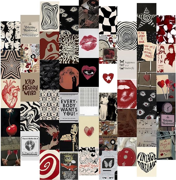 KBKBART Downtown Girl Room Decor Y2k Posters - Dark Red Downtown Girl Aesthetic Wall Decor, Y2k Room Decor 2000s Collage Kit, 4"x6" Wall Art Prints Dorm Decorations For Teen Girls Bedroom (Unframed)