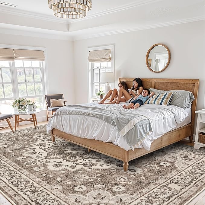 TOPRUUG Washable Oriental Area Rug - 10x12 Rugs for Living Room Soft Carpet for Bedroom Waterproof Floral Distressed Indoor Stain Resistant Non-Shedding Floor Carpets (Beige, 10x12)