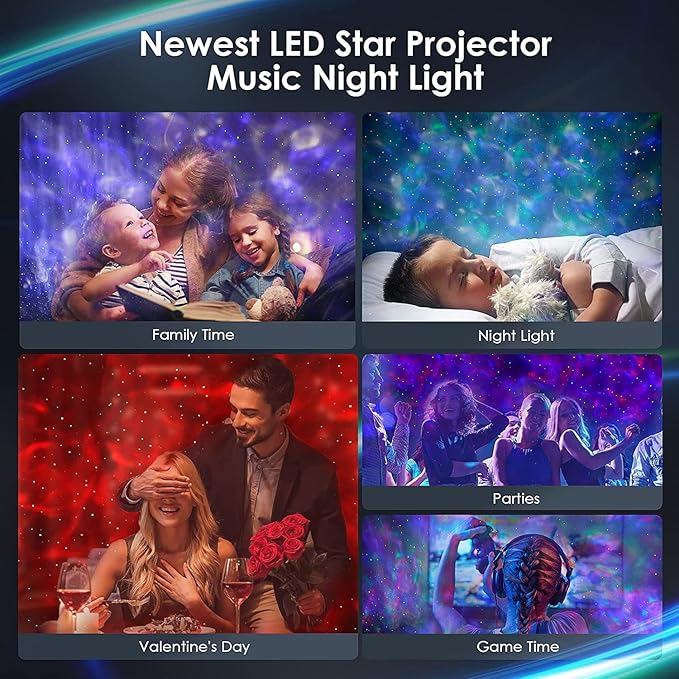 Elec3 Galaxy Projector for Bedroom, Ocean Light Projector with Bluetooth Speaker and RC Water Wave Lamp Northern Night Light Ocean Themed Decor Ambient Lights for Kids Adult Bedroom/Game Room Decor