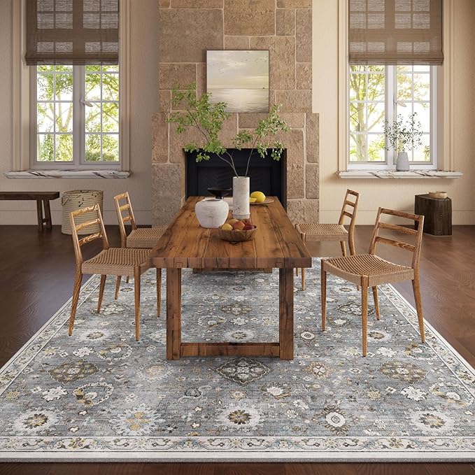 Machine Washable Rug for Living room: 6x9 Area Rugs Boho Vintage Rugs Stain Resistant Non Slip Low Pile Lightweight Soft Carpets for Bedroom Kitchen Dining Room Nursery Kids Room Farmhouse Home Office