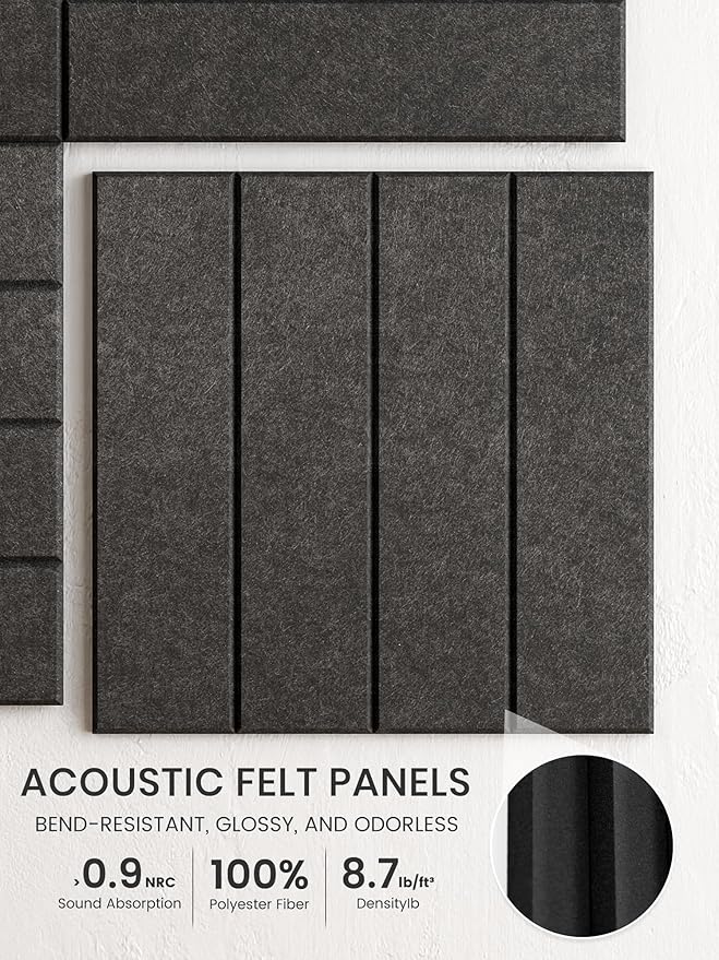 Bumusty Large Cork Board Alternative-36 x 24" Felt Bulletin Board Tiles, with 30 Pushpins, 40 Adhesive Tabs, Bold-Stripe 6-Pack, Cork Boards for Office Push Pin Board Felt Board-Charcoal Gray