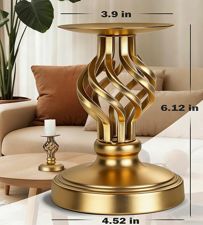 Candlestick Holders - Candle Holders Decorative LHQOO Metal Vintage Candle Holder with Non-Slip Base, Available for Home Decor, Wedding, Dinning, Party, Anniversary (Gold)