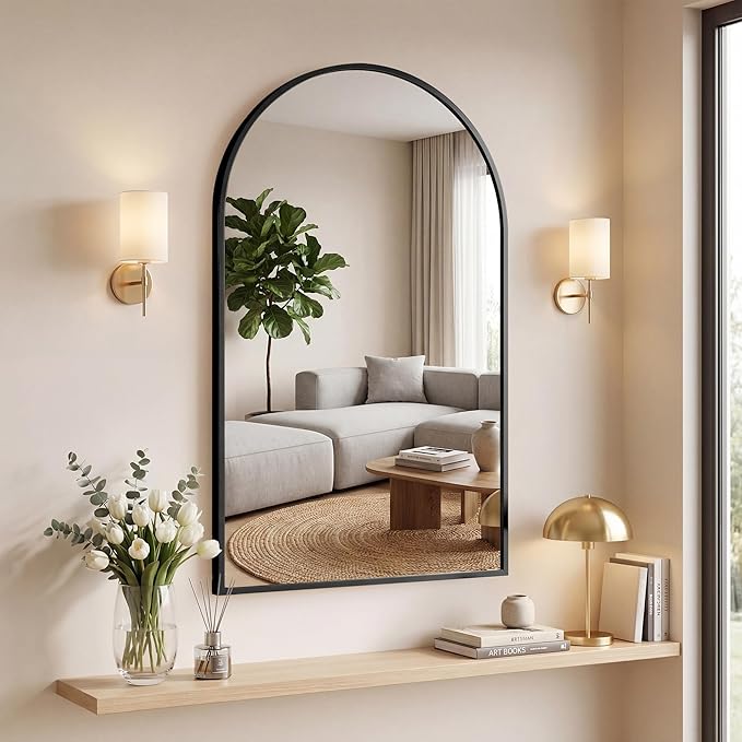 OLIXIS Arched Black Bathroom Mirror for Over Sink, 36x24 Inch Wall Mirror, Bathroom Vanity Mirror with Matte Metal Frame for Home Decor, Living Room