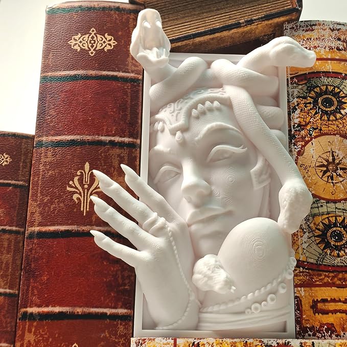 Medusa 3D Printed Decorative Bookend Lightweight Durable Book Shelf Accessories for Friends Stylish Bookend Ideal Home Decor Essential for Book Lovers (White Medusa)