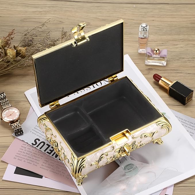 Hipiwe Jewelry Storage Chest Rectangular Keepsake Storage Box Trinket Decorative Box for Rings Earrings Holder Gift for Women, Large