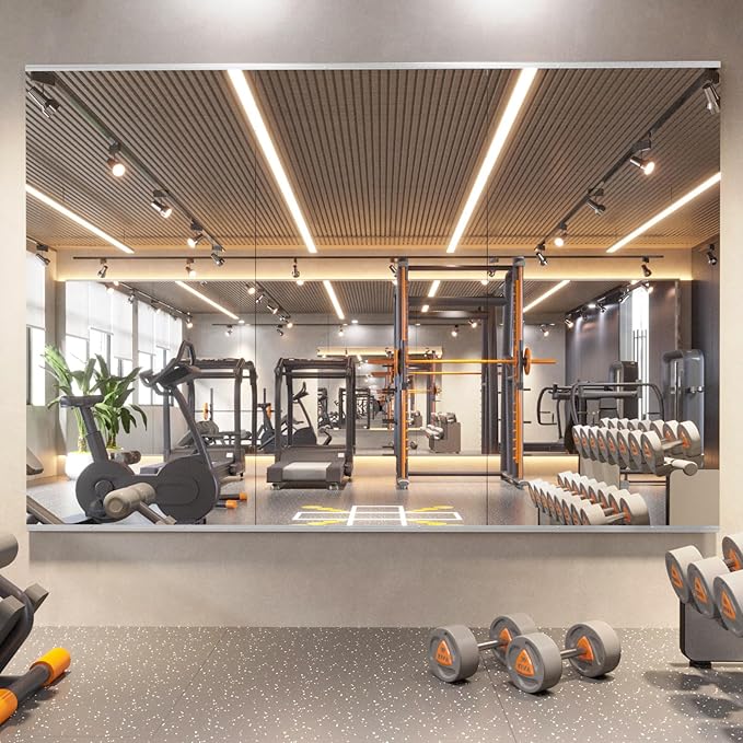 pertetey Home Gym Mirror, 48X24 Inch(Each)-3Pack Wall Mounted Large Frameless Tempered Glass Mirror, Idea for Gym, Yoga, Bedroom, Dance Studio, Living Room