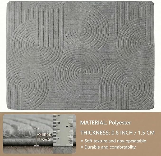 Grey 8x10 Solid Color Area Rugs – Washable Living Room Rug, Modern Geometric Non-Slip Indoor Carpet with Soft High-Low Pile, Fluffy Floor Rugs for Bedroom, Kids Room, Nursery, Home Décor