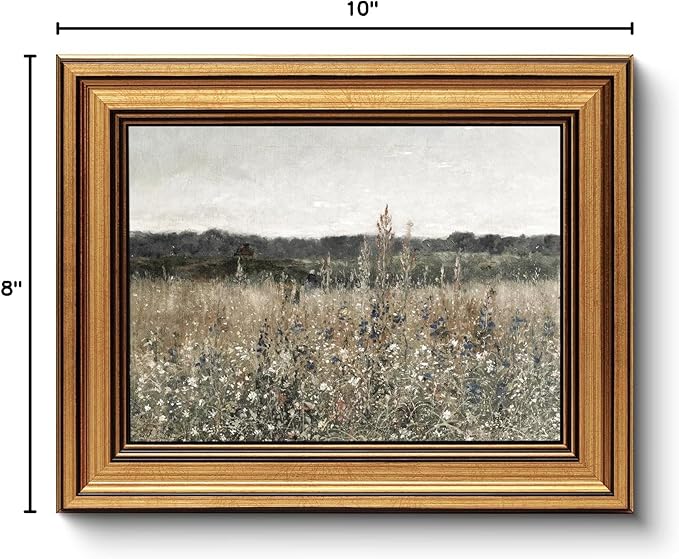 HUARCEY Framed Canvas Wall Art Prints, Living Room Shelf Vintage Art Aesthetic, Wildflower Landscape Paintings Farmhouse Decor, Retro Table Desk Decoration for Bedroom Bathroom, 8x10Inch