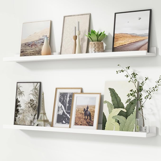 FLYJOE Picture Ledge Shelf, Floating Shelves Set of 2, 44 Inches Nursery Book Shelves for Toys Storage, Kids Bookshelf Wall Mounted for Living Room Bedroom Decor Books Photo Frames, White