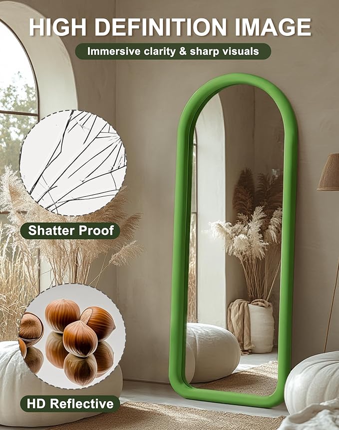 Delma Arched Full Length Mirror, Free Standing Floor Velvet Finish Frame Mirror for Leaning or Hanging, Soft Touch Bedroom & Living Room Decor,Green