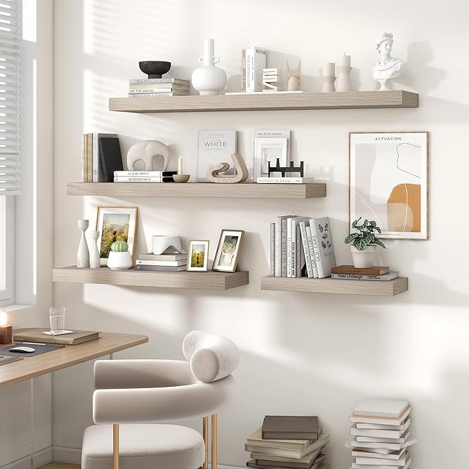 Heimlove 36 Inch Floating Shelves for Wall,Thicker and Deeper Wall Shelves Mounted Storage & Display Wood Shelf,Hanging Shelf for Bedroom Living Room Kitchen Office,Set of 2，Grey
